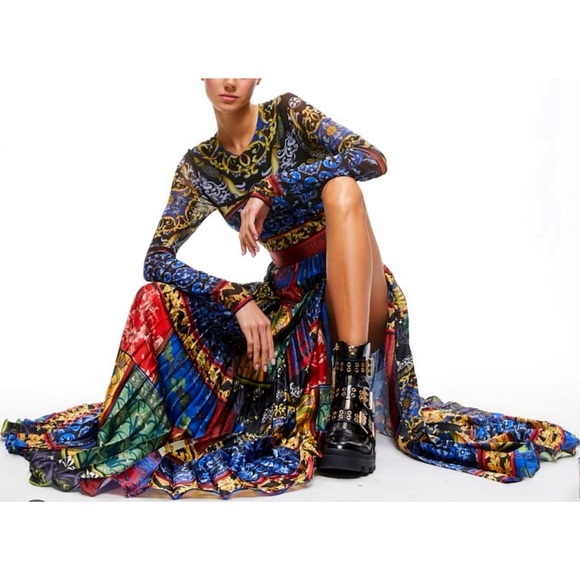 Alice + Olivia Ivey Multicolored Pleated Skirt Maxi Dress - Picture 4 of 15